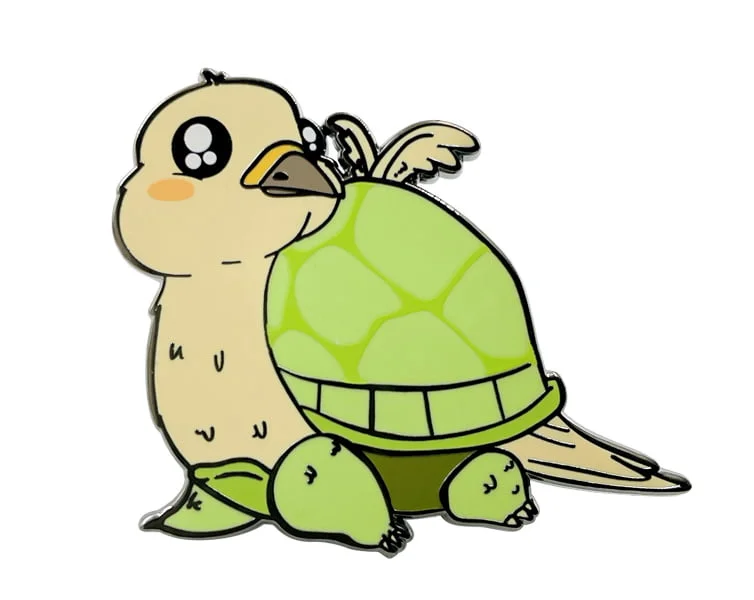 Cute fantasy turtle bird hybrid custom hard enamel pin with green shell