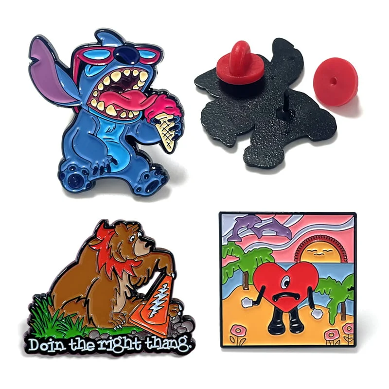 Custom soft enamel pins with red rubber clutches
