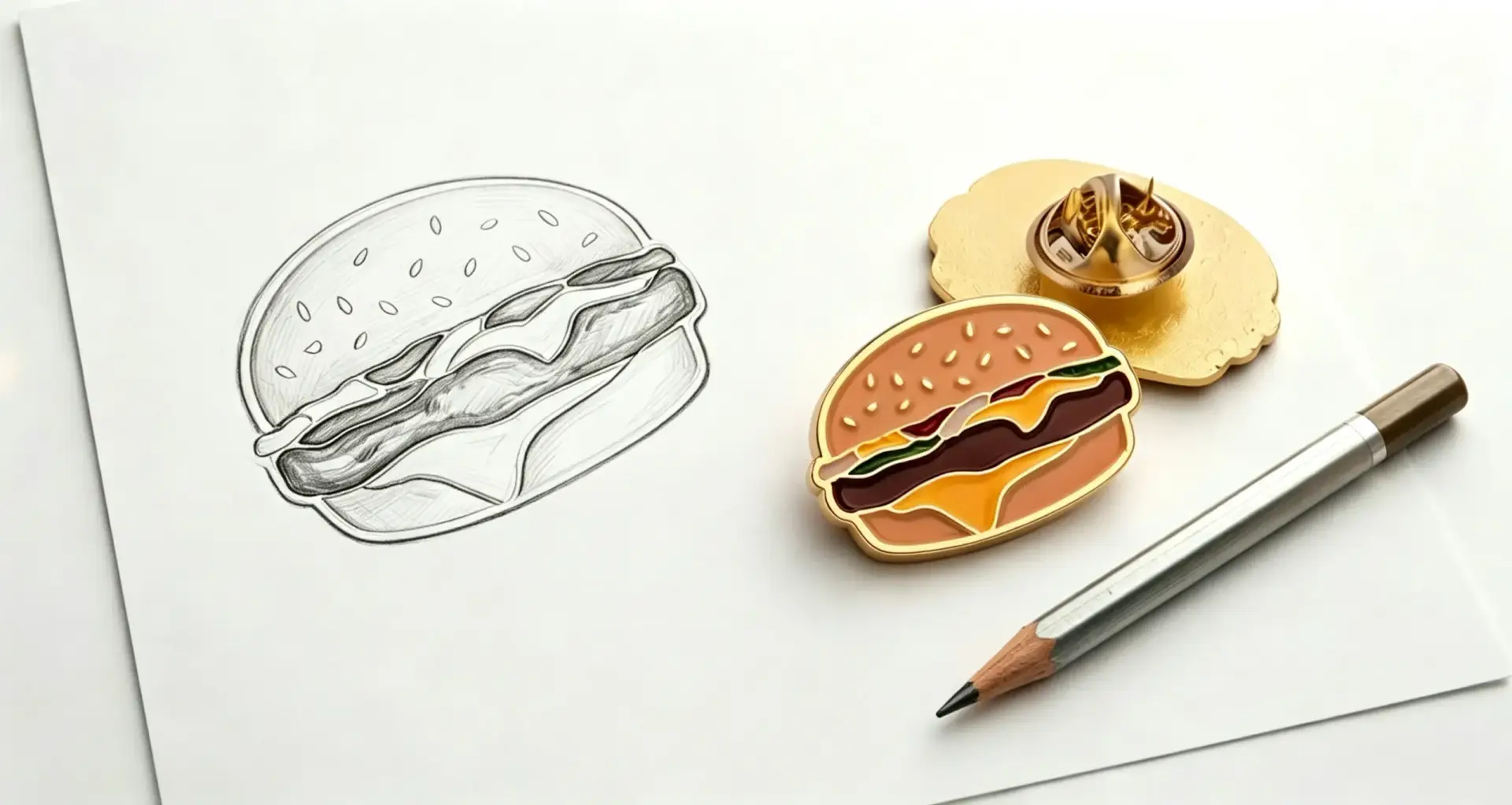 hamburger‑enamel‑pin‑sketch‑to‑finished‑product‑manufacturing‑sample