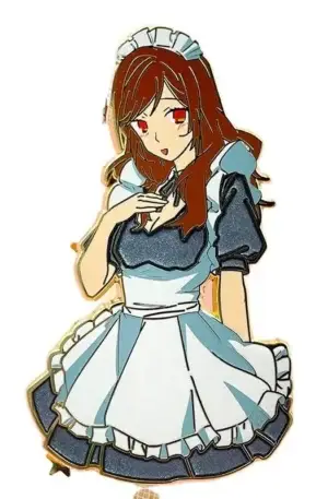 Custom Enamel Pin - Brown-Haired Maid in Blue and White Dress with Red Eyes Lapel Pin