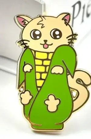 Custom Enamel Pin - Cute Cat Dressed as Corn Cob Lapel Pin
