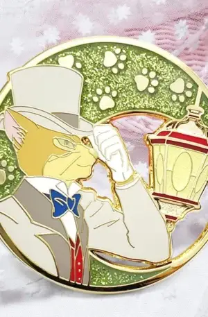 Custom Enamel Pin - Elegant Gentleman Cat in Top Hat and Suit with Lantern Lapel Pin