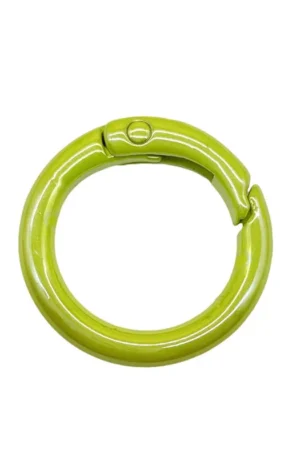 A single light green metal round buckle featuring a spring-loaded gate mechanism, ideal for custom keychains, bag attachments, and hardware crafting supplies.
