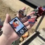 Client review photo of custom acrylic keychain