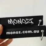 Client review photo of custom embroidery keychain